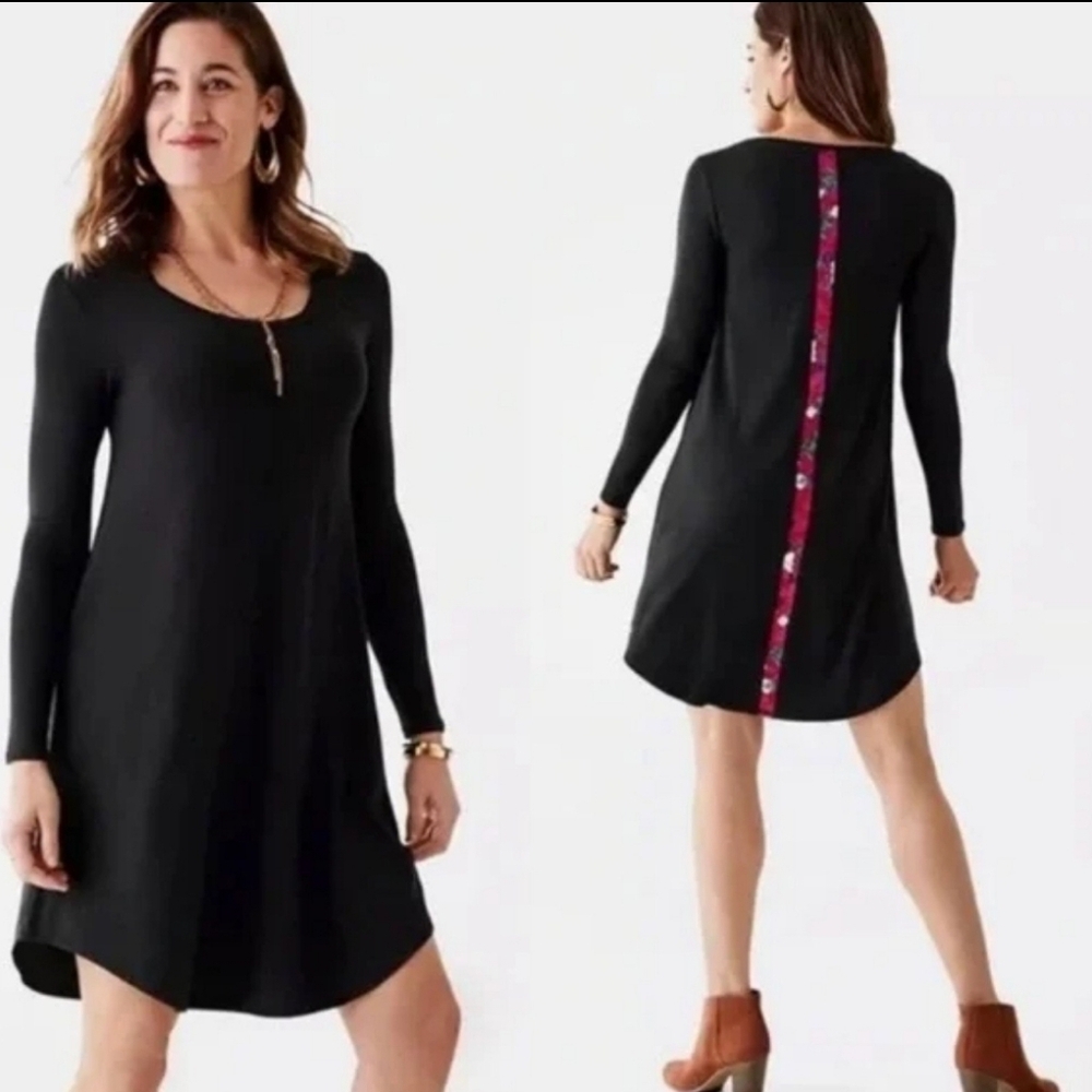 Matilda Jane Swing Dress Black Floral Back Long Sleeve Tunic Size Small.